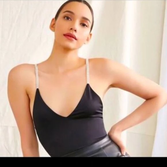 NWT FOREVER 21 Rhinestoned bodysuit in taupe color - Picture 1 of 5